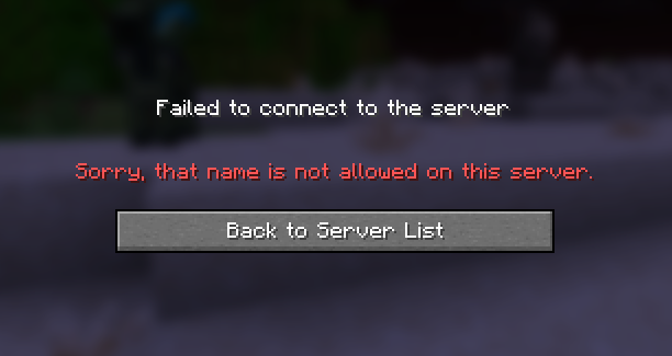 Screenshot of error message